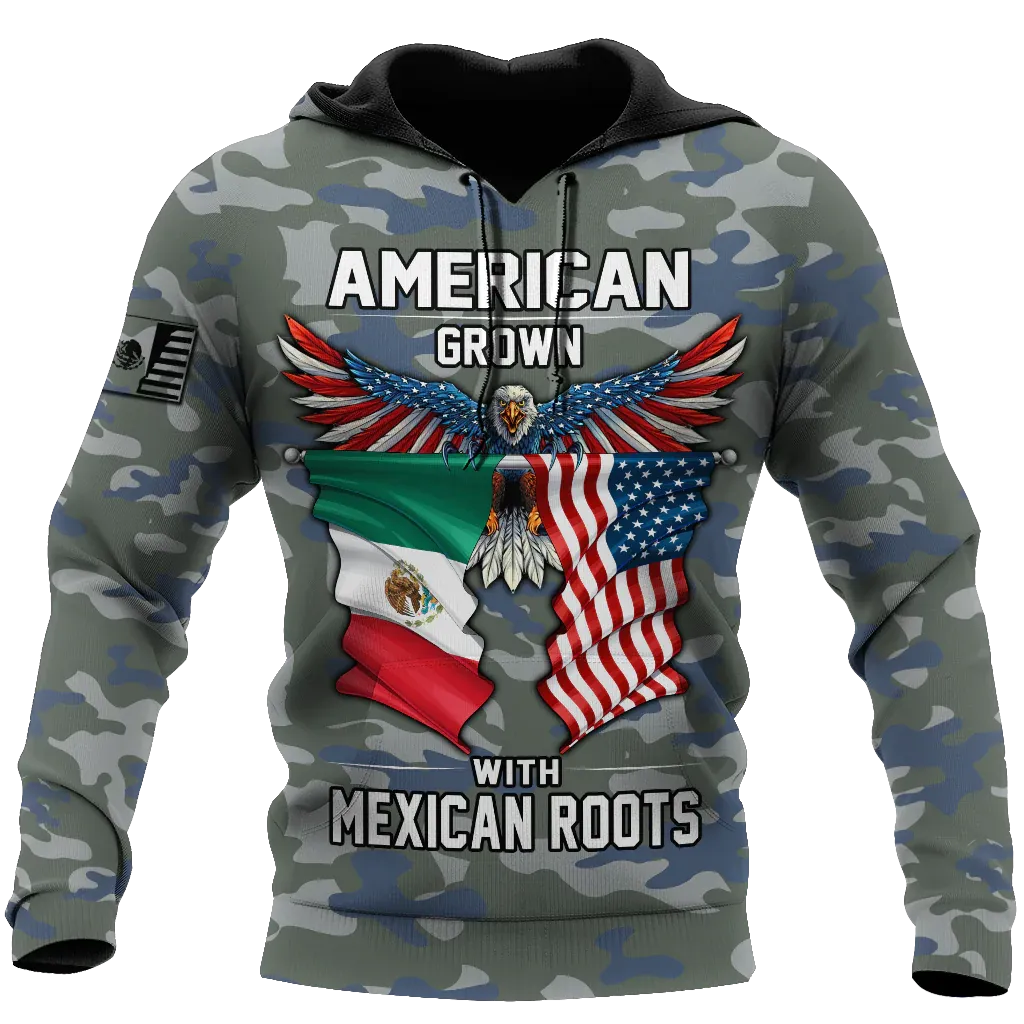 Customized Aztec Hoodie Mexico American Flag Pattern, Mexican American Hoodie